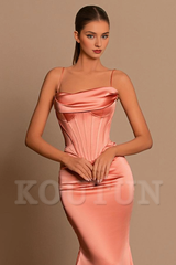 Coral Spaghetti-Straps Prom Dress Mermaid Sleeveless