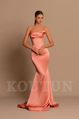 Coral Spaghetti-Straps Prom Dress Mermaid Sleeveless