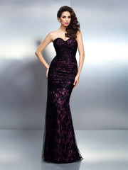 Trumpet/Mermaid Sweetheart Lace Sleeveless Long  Woven Satin Dresses