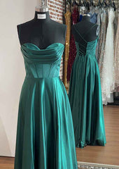 A-line Sweetheart Sleeveless Long/Floor-Length Charmeuse Prom Dress With Pleated Split