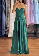 A-line Sweetheart Sleeveless Long/Floor-Length Charmeuse Prom Dress With Pleated Split