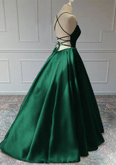 A-line Sleeveless Square Neckline Long/Floor-Length Satin Prom Dress