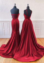 A-line Trumpet/Mermaid Sleeveless Sweep Train Satin Prom Dress With Split