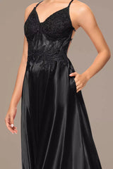 Charmeuse A-Line Dress with Appliqued Bodice