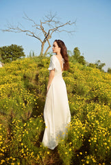 Long Silk Dress Women Party Dress Ivory Casual Dress Women Silk Dress LelaSilk