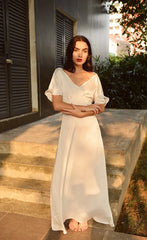 Long Silk Dress Women Party Dress Ivory Casual Dress Women Silk Dress LelaSilk