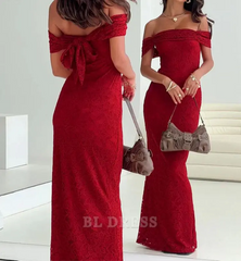 Mermaid Off The Shoulder Red Lace formal dresses Bridesmaid Dresses evening gown Prom Dress