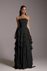 Charming Strapless Sleeveless Ruffles Long Prom Dress With Gloves