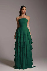 Charming Strapless Sleeveless Ruffles Long Prom Dress With Gloves