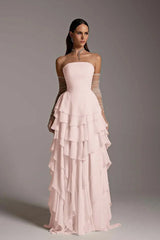Charming Strapless Sleeveless Ruffles Long Prom Dress With Gloves