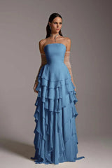 Charming Strapless Sleeveless Ruffles Long Prom Dress With Gloves