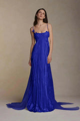 Stain Spaghetti Strap Sleeveless Long Prom Dress With Appliques