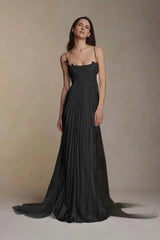 Stain Spaghetti Strap Sleeveless Long Prom Dress With Appliques