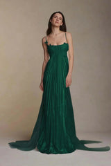 Stain Spaghetti Strap Sleeveless Long Prom Dress With Appliques