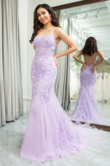 Mermaid Spaghetti Straps Long Prom Dress with Appliques