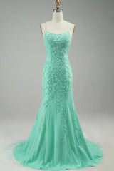 Mermaid Spaghetti Straps Long Prom Dress with Appliques