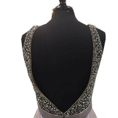 Gorgeous Beaded Long Satin V Neck Mermaid Evening Dresses
