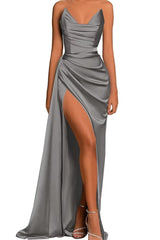 34122 - Off-Shoulder Sleeveless Pleats Satin Prom Formal Evening Dress Long Bridesmaid Dress