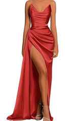 34122 - Off-Shoulder Sleeveless Pleats Satin Prom Formal Evening Dress Long Bridesmaid Dress