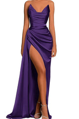 34122 - Off-Shoulder Sleeveless Pleats Satin Prom Formal Evening Dress Long Bridesmaid Dress
