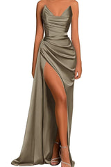 34122 - Off-Shoulder Sleeveless Pleats Satin Prom Formal Evening Dress Long Bridesmaid Dress