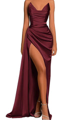 34122 - Off-Shoulder Sleeveless Pleats Satin Prom Formal Evening Dress Long Bridesmaid Dress