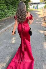 Mermaid Off The Shoulder Red Satin formal dresses Bridesmaid Dresses evening gown Prom Dress