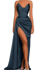 34122 - Off-Shoulder Sleeveless Pleats Satin Prom Formal Evening Dress Long Bridesmaid Dress
