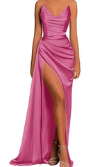 34122 - Off-Shoulder Sleeveless Pleats Satin Prom Formal Evening Dress Long Bridesmaid Dress