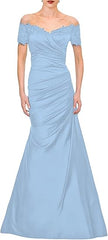 Mermaid Bride Mom Dress Wedding Guests Elegant Retro Off Shoulder V-neck Satin Lace Ruffles 2025