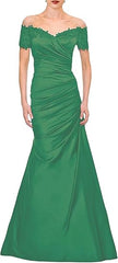 Mermaid Bride Mom Dress Wedding Guests Elegant Retro Off Shoulder V-neck Satin Lace Ruffles 2025