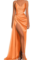 34122 - Off-Shoulder Sleeveless Pleats Satin Prom Formal Evening Dress Long Bridesmaid Dress