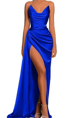 34122 - Off-Shoulder Sleeveless Pleats Satin Prom Formal Evening Dress Long Bridesmaid Dress