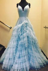 2024 Unique Spaghetti Straps Tulle Prom Dresses with Ruffle Skirt