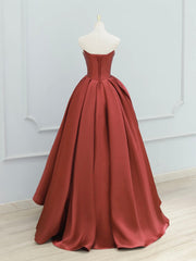 A-Line Satin Burgundy Long Prom Dress, Burgundy Long Evening Dress