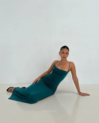 Sheath Spaghetti Straps Green Satin formal dresses Bridesmaid Dresses evening gown Prom Dress