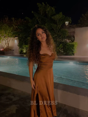 Sheath Simple Satin Brown Long formal dresses Bridesmaid Dresses evening gown Prom Dress