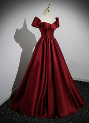 A-Line Ballgown Satin Long Party Dress Off Shoulder Sweetheart Floor Length Prom Dress