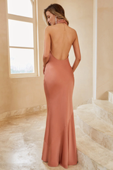 Mermaid Open Back Halter Bridesmaid Dress