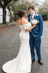 Mermaid Strapless Jacquard Satin Prom Dresses