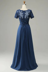 Blue A Line Decal Bridal Mother Dress