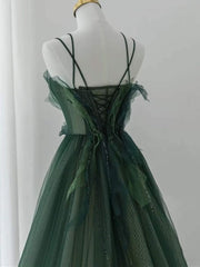 Forest Style Emerald Green Beading Tulle Dress, Prom Dress Fairy,Evening Gown Graduation Party Dress P453