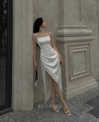 A Line Elegant Spaghetti Straps Ivory Slit Long formal dresses Bridesmaid Dresses evening gown Prom Dress