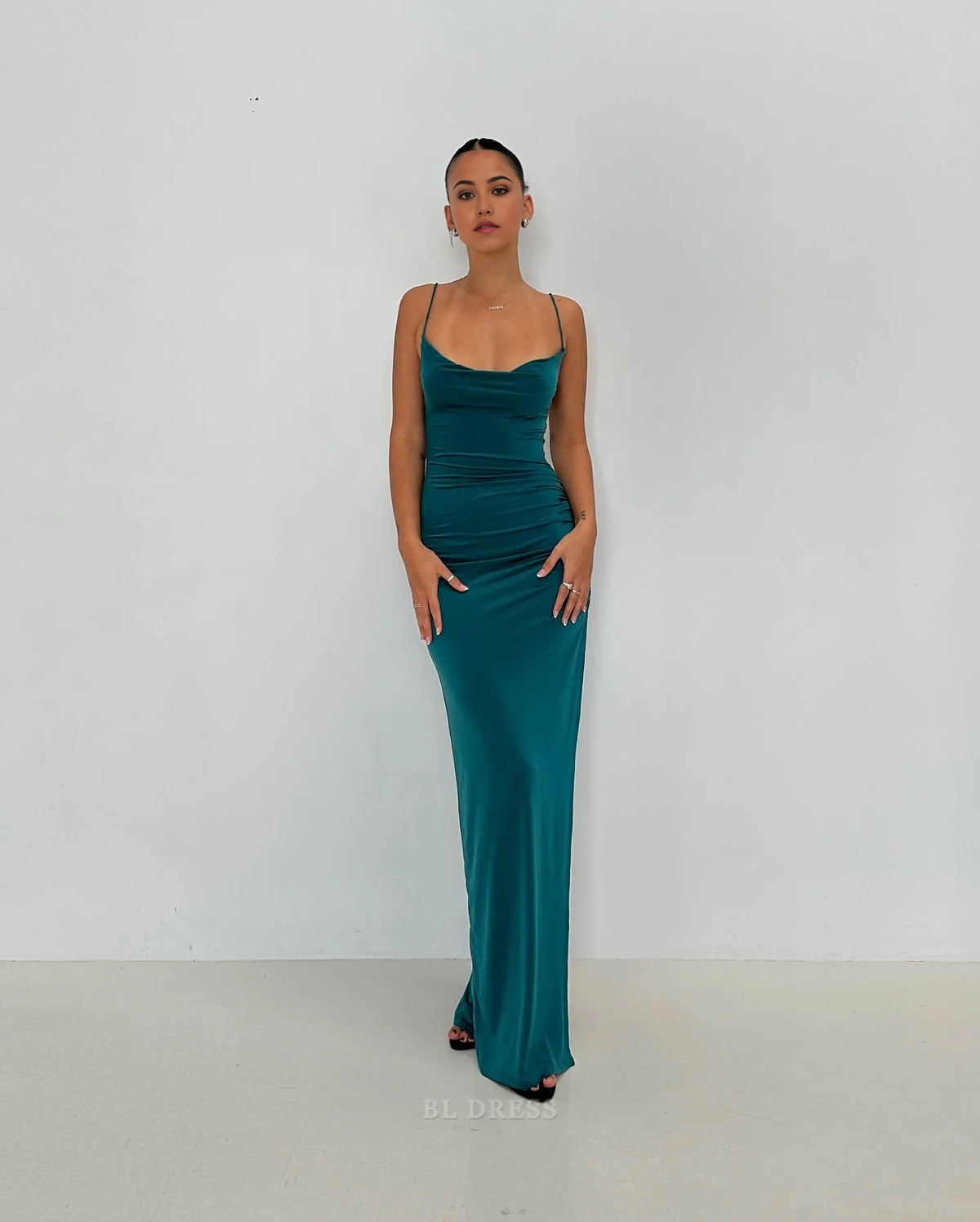 Sheath Spaghetti Straps Green Satin formal dresses Bridesmaid Dresses evening gown Prom Dress
