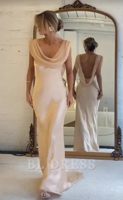 Sheath Backless Satin Long formal dresses Bridesmaid Dresses evening gown Prom Dress