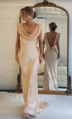 Sheath Backless Satin Long formal dresses Bridesmaid Dresses evening gown Prom Dress