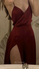 A line Spaghetti Straps Red Satin formal dresses Bridesmaid Dresses evening gown Prom Dress