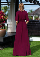 A-line V-Neck Half Sleeve Bridesmaid Dress Formal Dresses for Wedding Guest Cocktail Dress Mother of the Bride Dresses