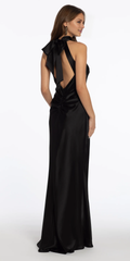 Jimiss halter neckline satin backless and floor length Prom dress