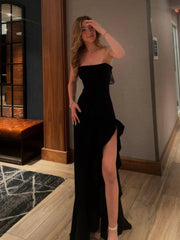 Unique Black Strapless Sheath Ruffles Long Evening Dress Birthday Outfits